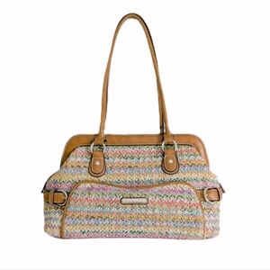 Strada Chevron Colorful Raffia Woven Retro Boho Top Handle Shoulder Bag